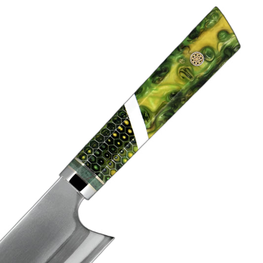 8 Inch Kiritsuke Damascus Steel with Green Resin Honeycomb Handle