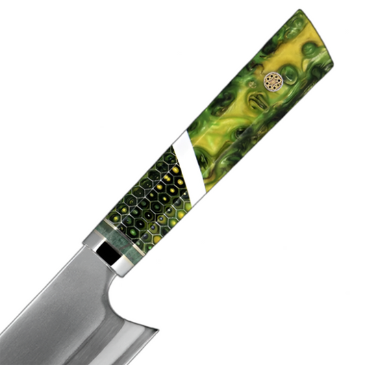 8 Inch Kiritsuke Damascus Steel with Green Resin Honeycomb Handle