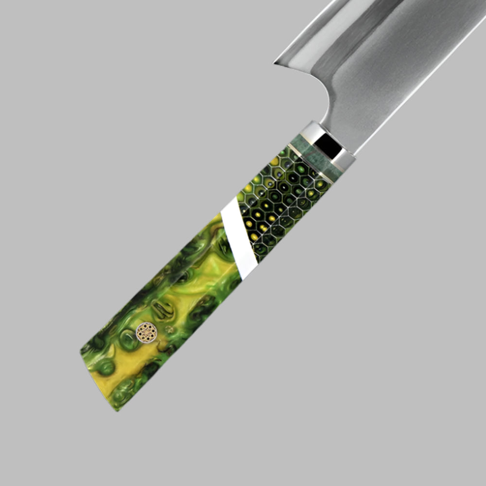 8 Inch Kiritsuke Damascus Steel with Green Resin Honeycomb Handle