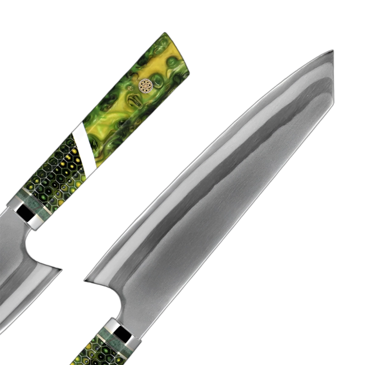 8 Inch Kiritsuke Damascus Steel with Green Resin Honeycomb Handle