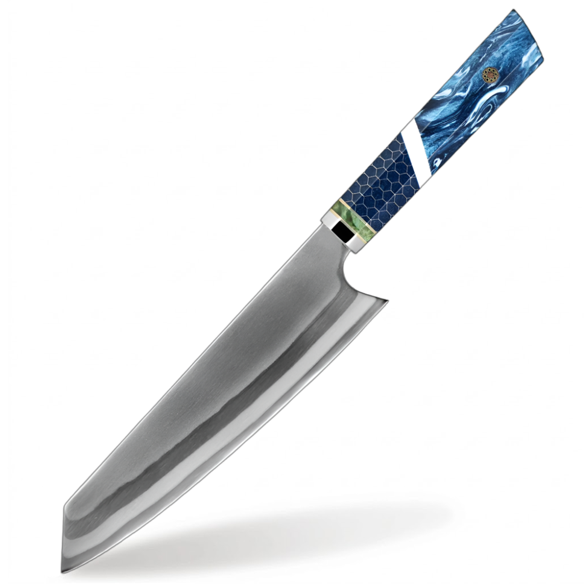 8 Inch Kiritsuke Damascus Steel with Blue Resin Honeycomb Handle