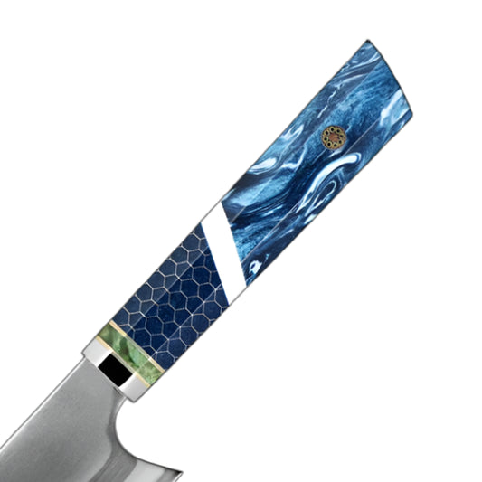 8 Inch Kiritsuke Damascus Steel with Blue Resin Honeycomb Handle