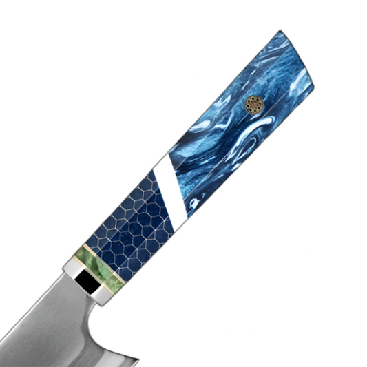 8 Inch Kiritsuke Damascus Steel with Blue Resin Honeycomb Handle