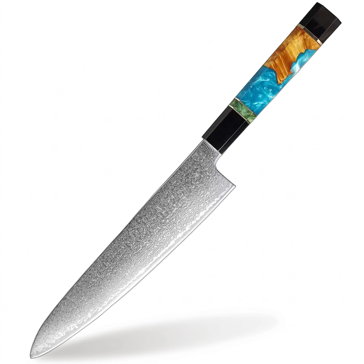 Chef's knife with a decorative handle on a white background