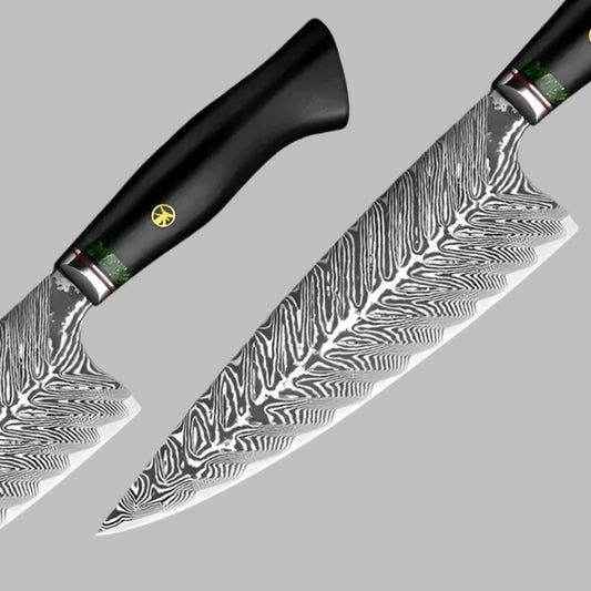 Professional Set 67 Layers Damascus Steel Knives with Black Ebony Handle