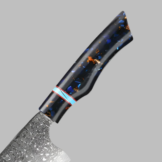 Damascus Steel Kitchen Knives Set With Turquoise Embellishment