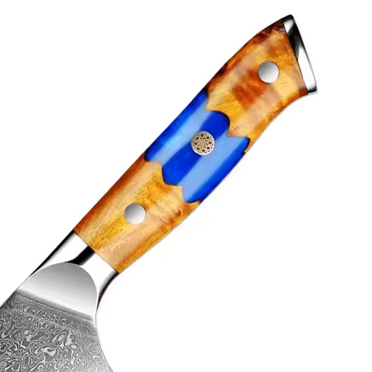 Deluxe Damascus Steel Chef’s Knife Set With Resin And Wood Blue Handle