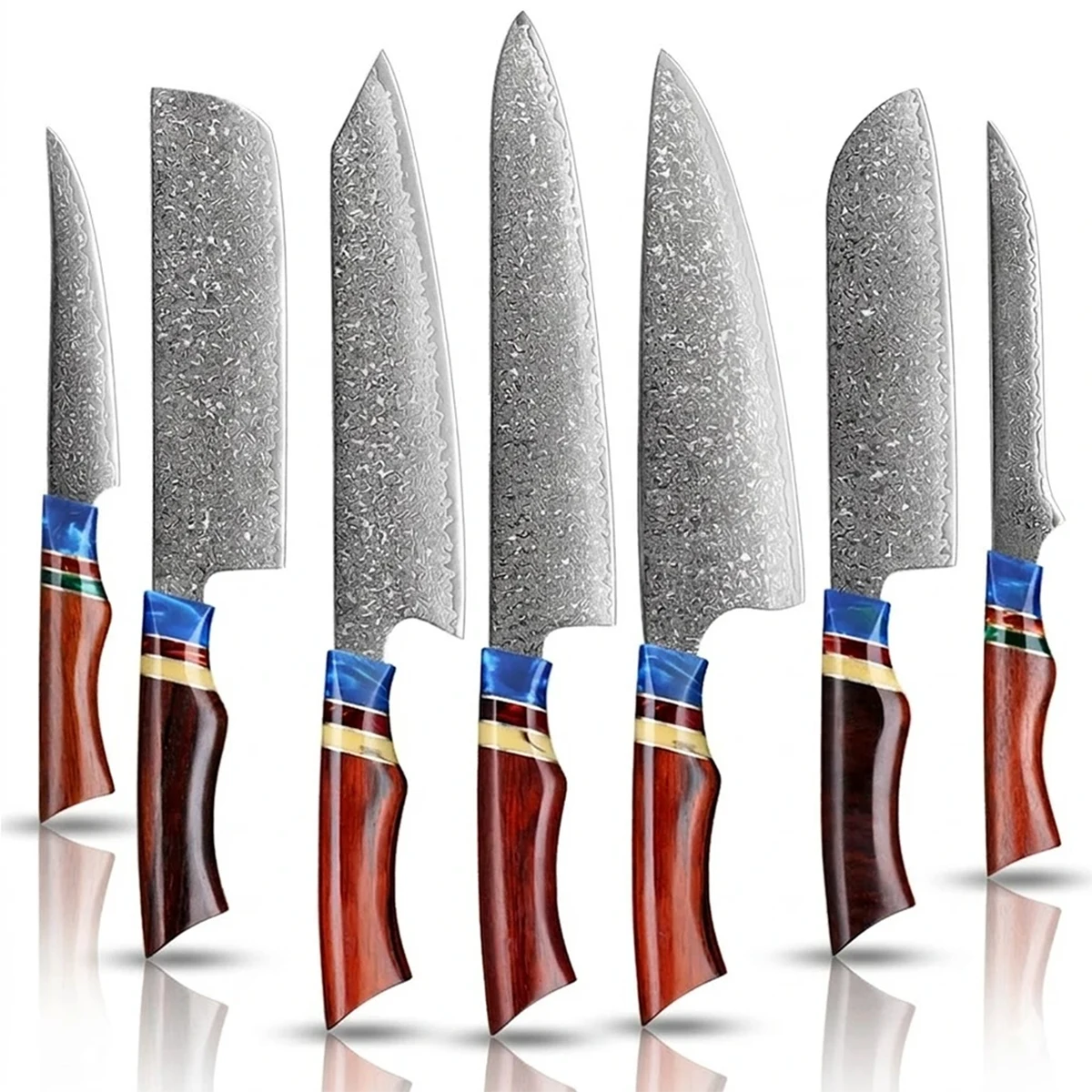 Pro VG10 Damascus Knives Set With Sandalwood And Resin Handle