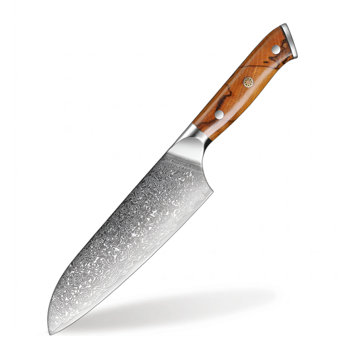 7 Inch Japanese VG10 Damascus Santoku Kitchen Knife with Classic Riveted Wood Handle