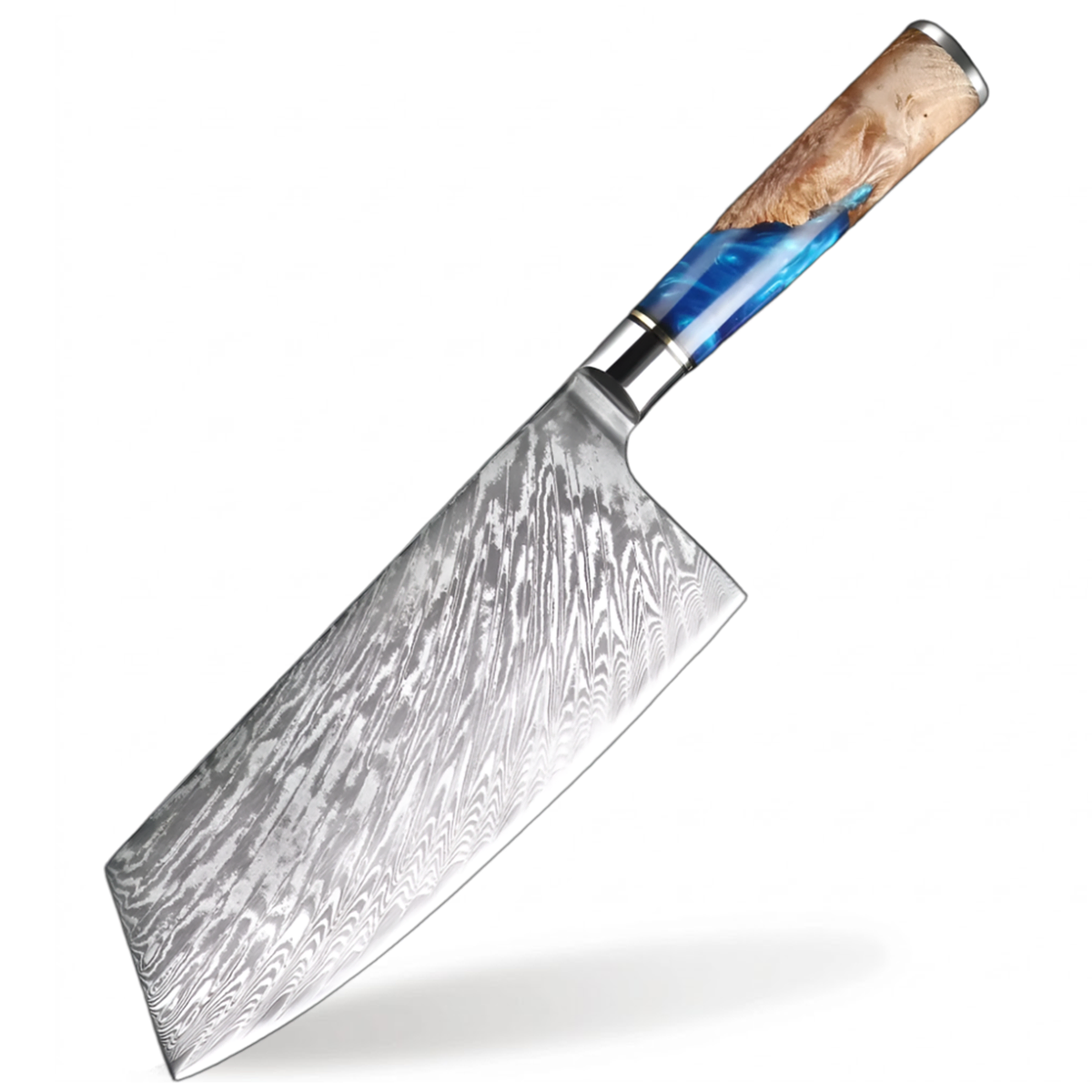 7 Inch Damascus Steel Cleaver Knife With Blue Resin Handle