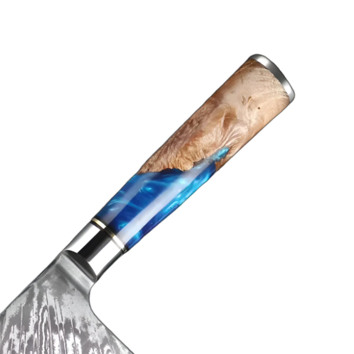 7 Inch Damascus Steel Cleaver Knife With Blue Resin Handle