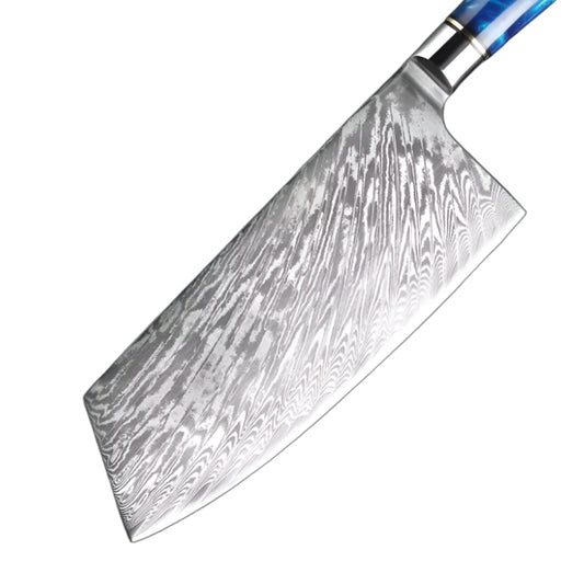 7 Inch Damascus Steel Cleaver Knife With Blue Resin Handle