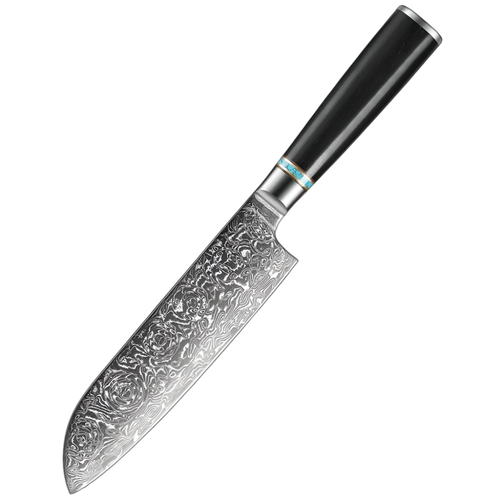 7 Inch Santoku Knife Premium VG10 Forged Damascus with ebony wood handle