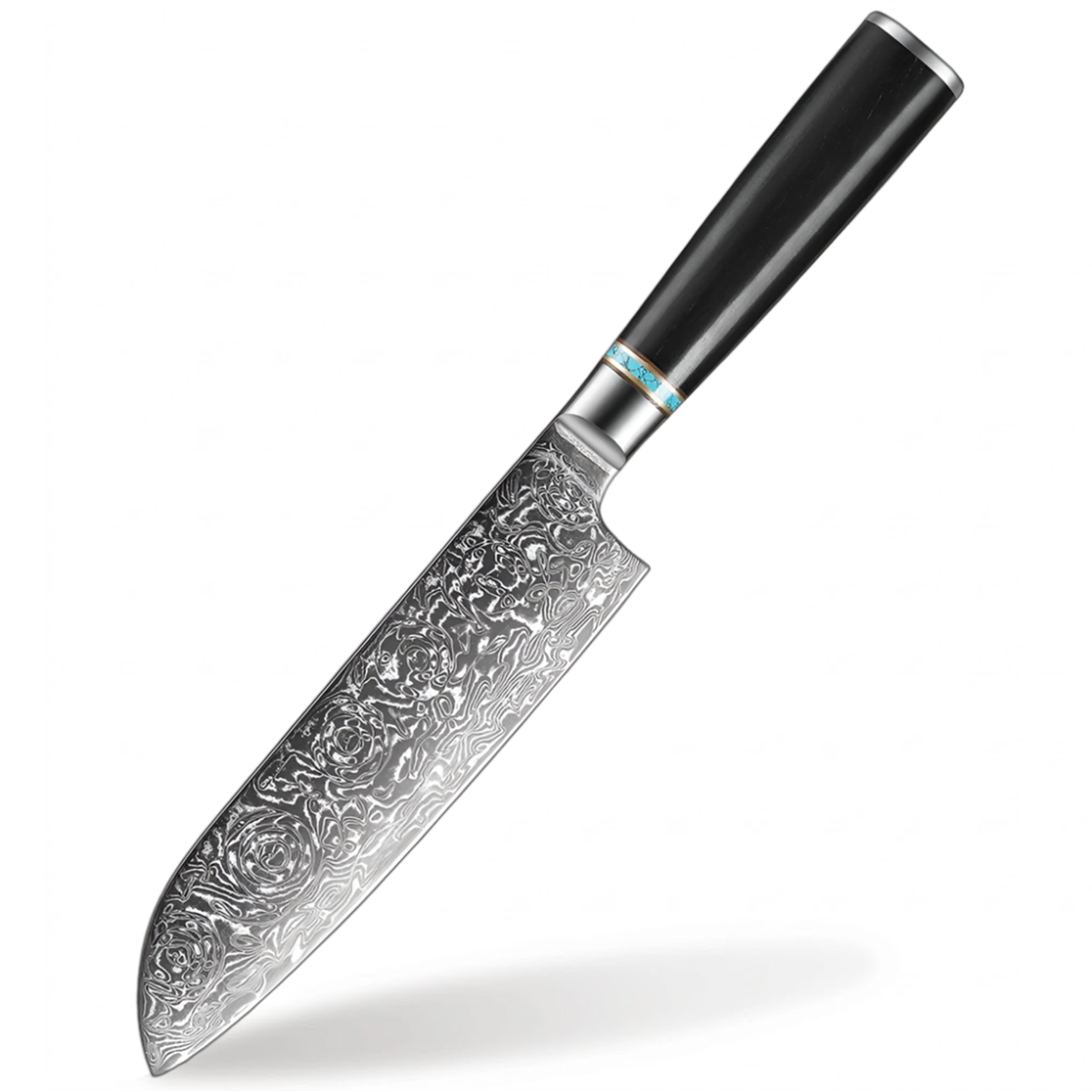 7 Inch Santoku Knife Premium VG10 Forged Damascus with ebony wood handle