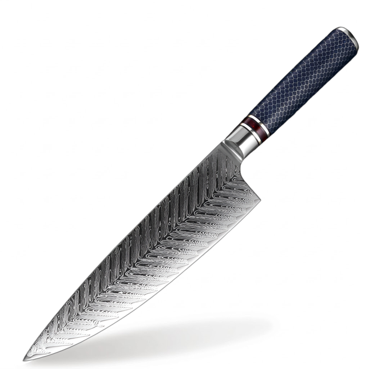 Elegant Damascus Steel 8 Inch Chef's Knife with Textured Blue Handle