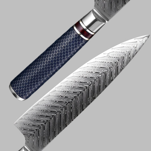 Elegant Damascus Steel 8 Inch Chef's Knife with Textured Blue Handle