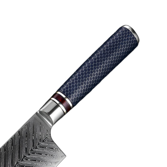 Elegant Damascus Steel 8 Inch Chef's Knife with Textured Blue Handle