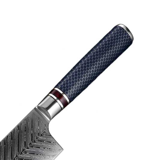 Elegant Damascus Steel 8 Inch Chef's Knife with Textured Blue Handle