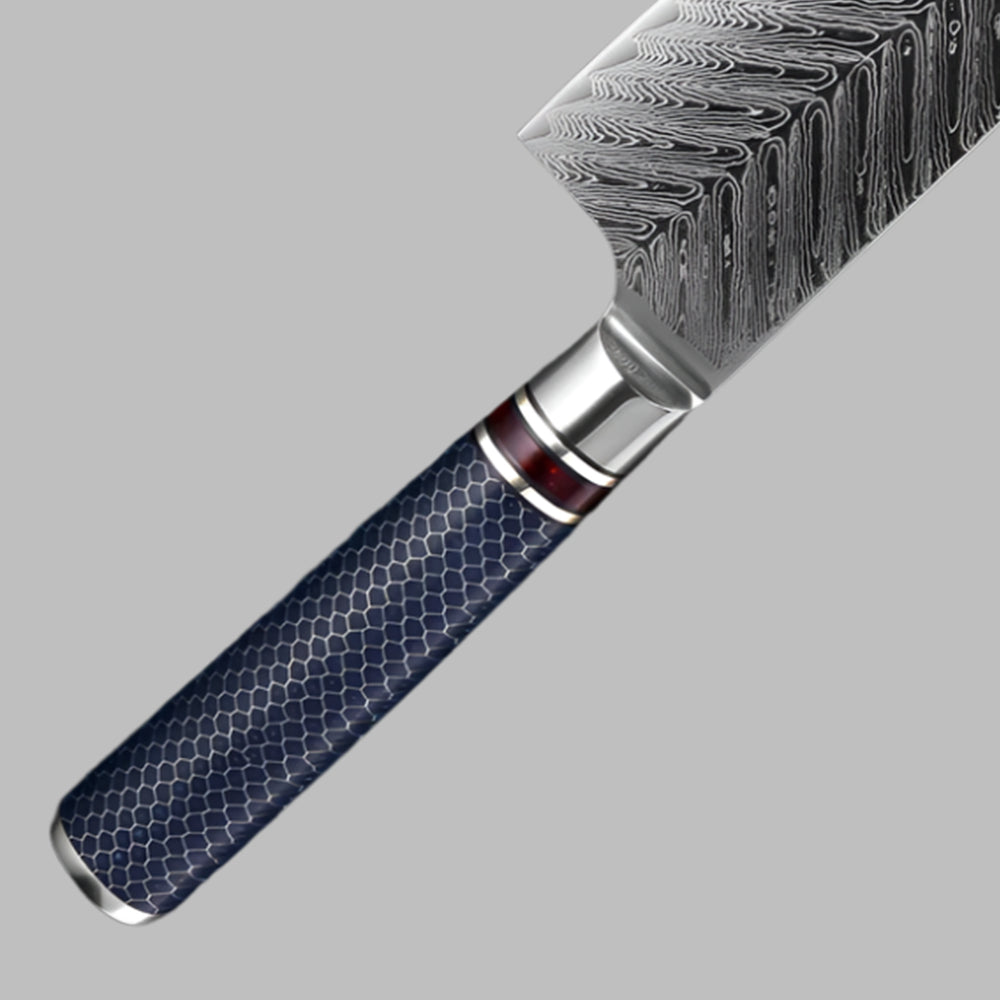 Elegant Damascus Steel 8 Inch Chef's Knife with Textured Blue Handle