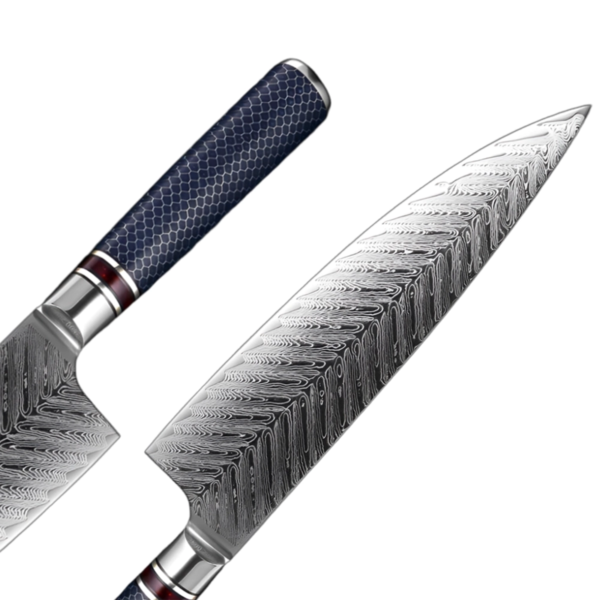 Elegant Damascus Steel 8 Inch Chef's Knife with Textured Blue Handle