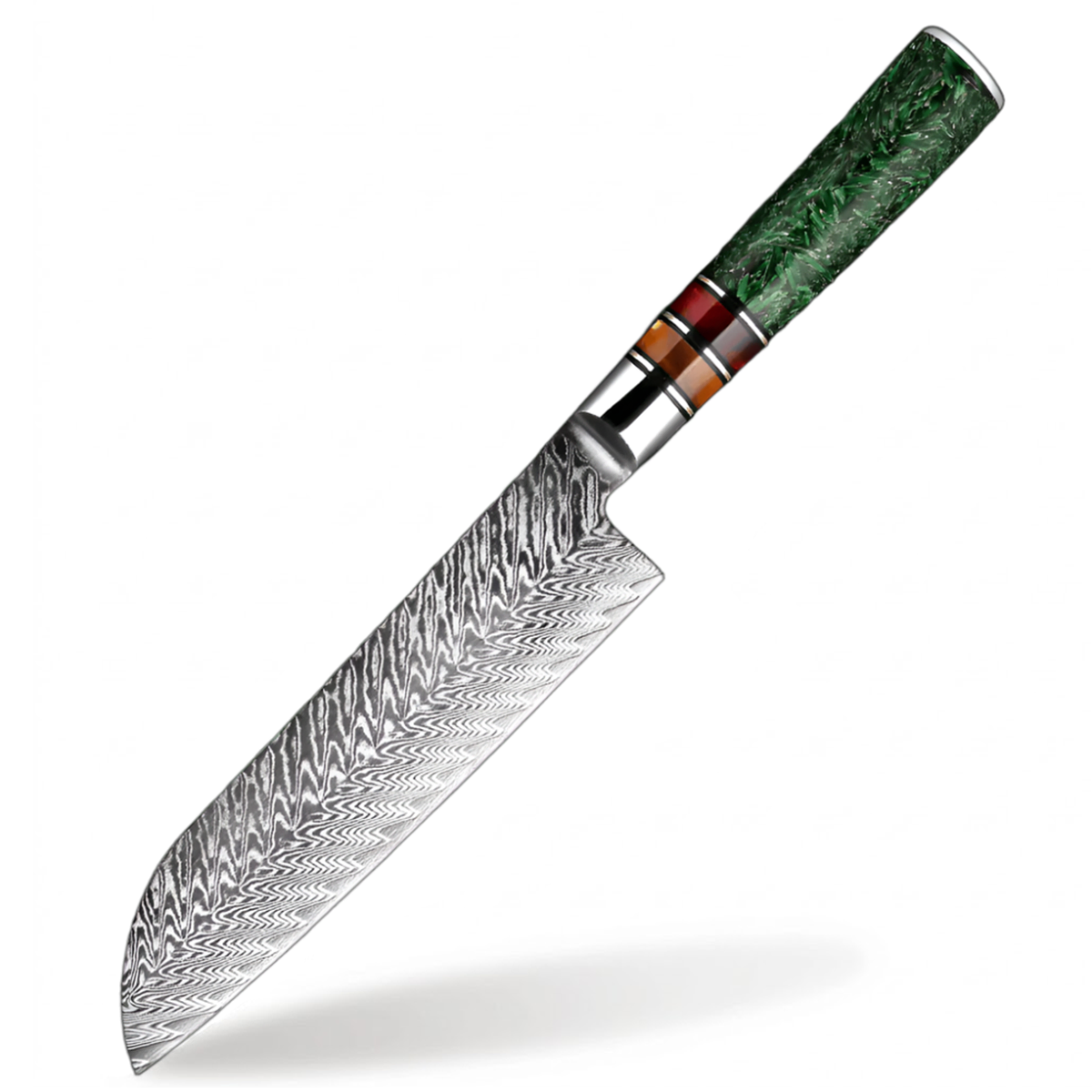 7 Inch Damascus Steel Santoku Knife With Grain Shell Resin Handle