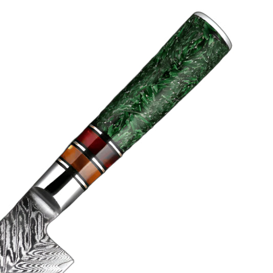 7 Inch Damascus Steel Santoku Knife With Grain Shell Resin Handle