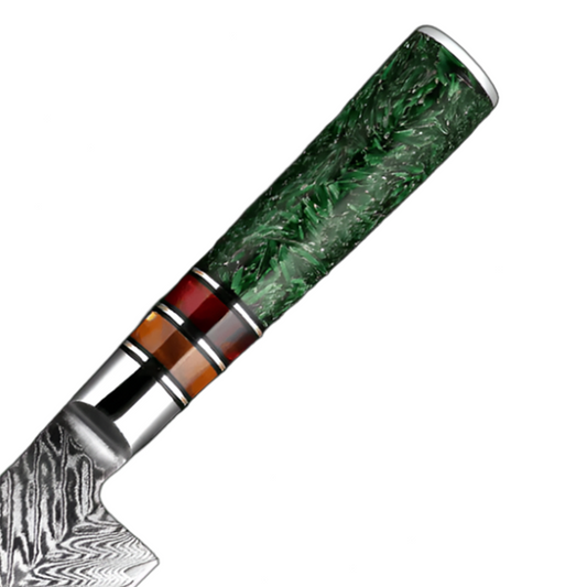 7 Inch Damascus Steel Santoku Knife With Grain Shell Resin Handle