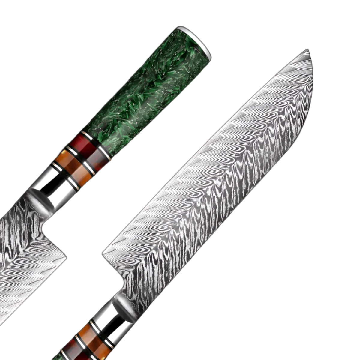 7 Inch Damascus Steel Santoku Knife With Grain Shell Resin Handle