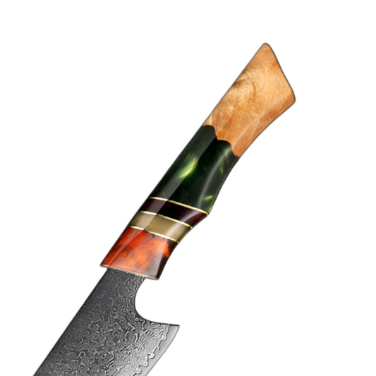 8 Inch Damascus Kiritsuke Knife With Resin & Sandalwood Handle