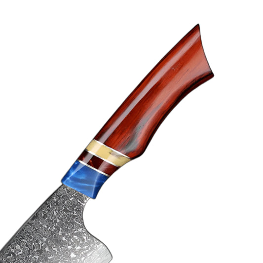 8 Inch Damacus Butcher Knife With Resin And Sandalwood Handle