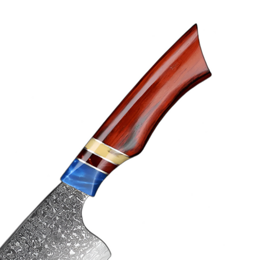 8 Inch Damacus Butcher Knife With Resin And Sandalwood Handle