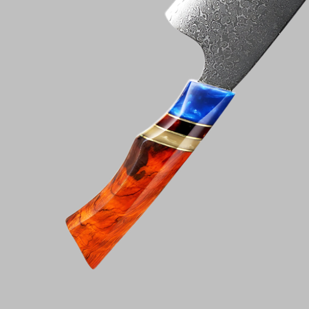 8 Inch Damacus Butcher Knife With Resin And Sandalwood Handle
