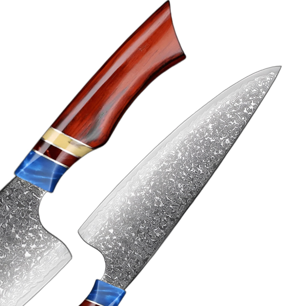 8 Inch Damacus Butcher Knife With Resin And Sandalwood Handle
