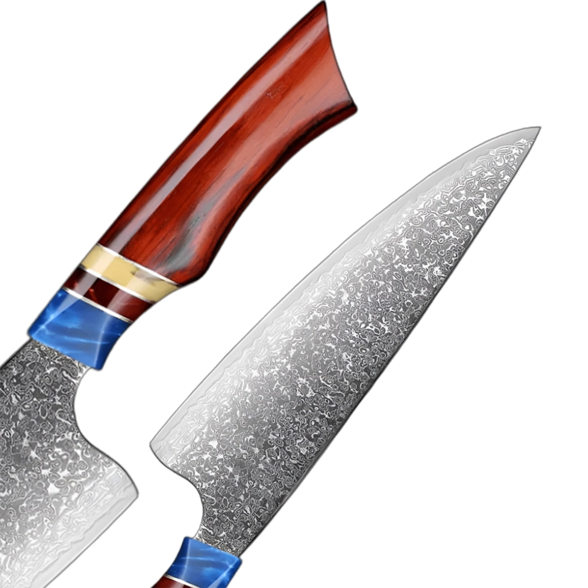 8 Inch Damacus Butcher Knife With Resin And Sandalwood Handle