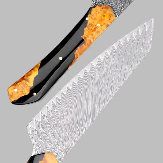 8 Inch Damascus Steel Blade with Stabilized Resin Wood Handle