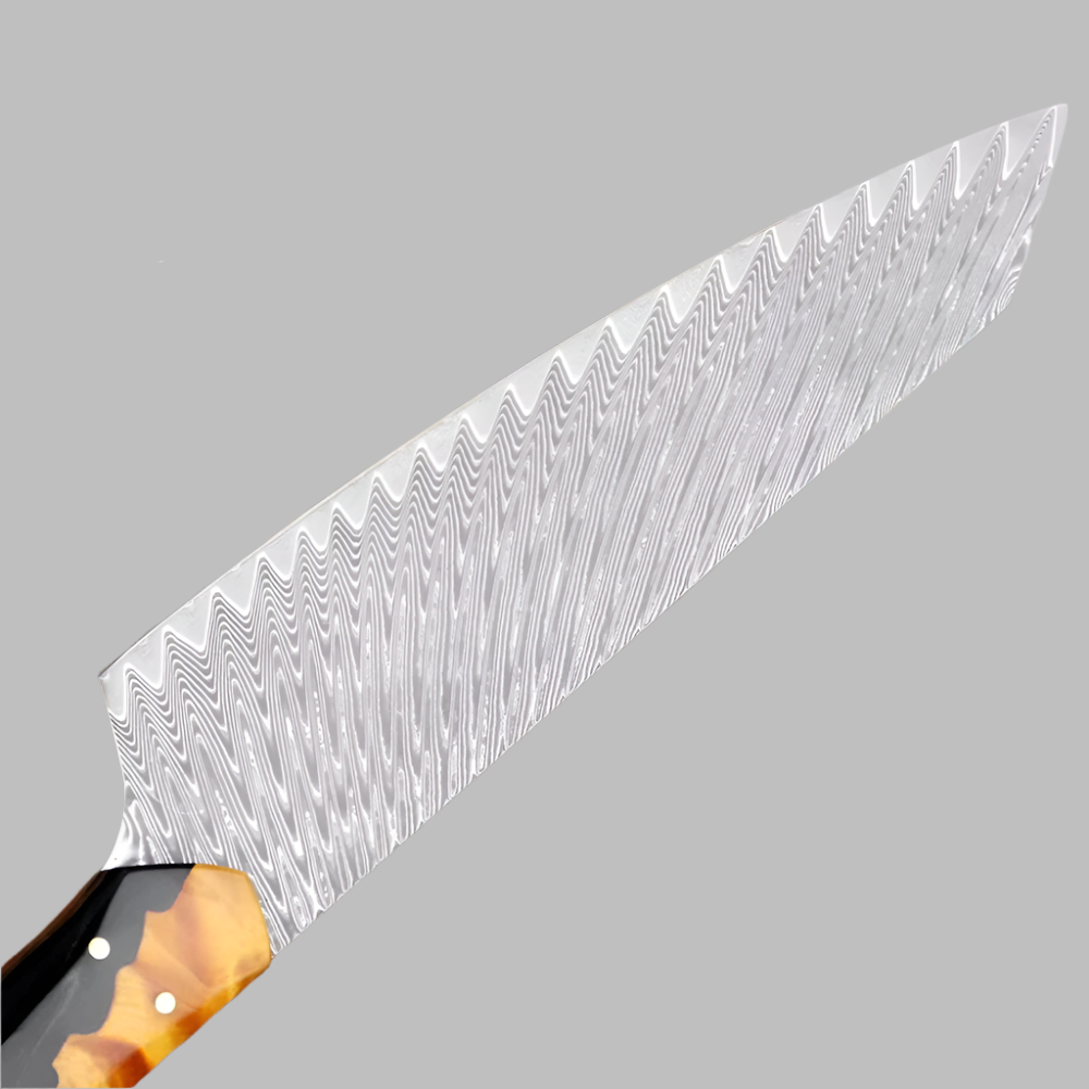 8 Inch Damascus Steel Blade with Stabilized Resin Wood Handle