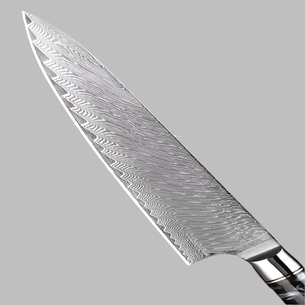 8 Inch Chef Knife Damascus Steel Design With Black Resin Handle