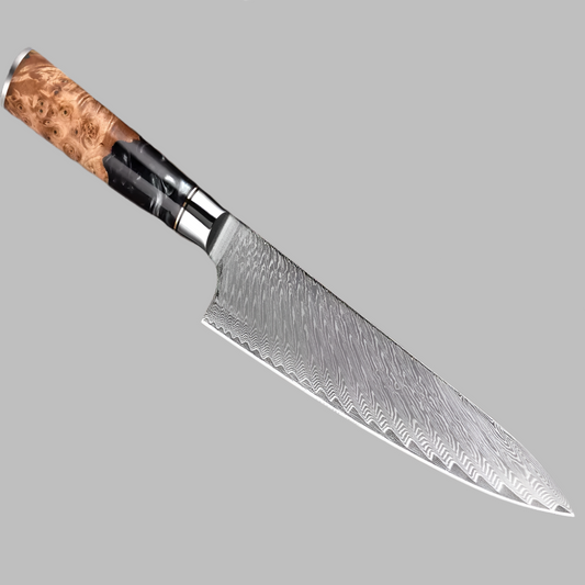 8 Inch Chef Knife Damascus Steel Design With Black Resin Handle