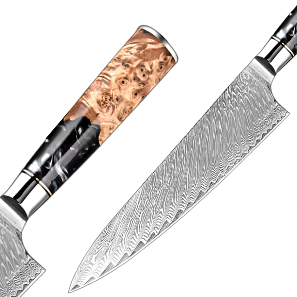 8 Inch Chef Knife Damascus Steel Design With Black Resin Handle