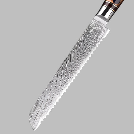 8 Inch Damascus Bread Knife with Mesh Honeycomb Resin Wood Handle