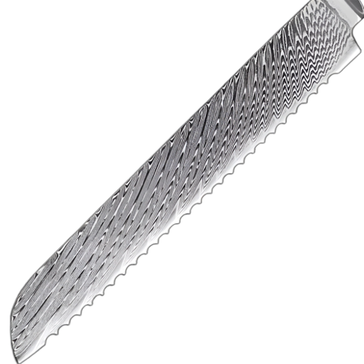 8 Inch Damascus Bread Knife with Mesh Honeycomb Resin Wood Handle