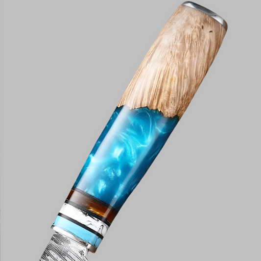 Set of 9 kitchen knives with Coloured Blue Resin Handle