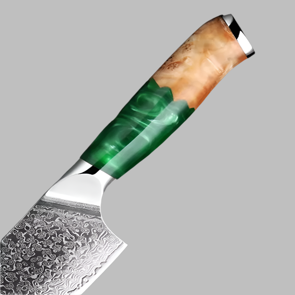 8 Inch Damascus Chef Knife with Stabilized Green Resin Handle