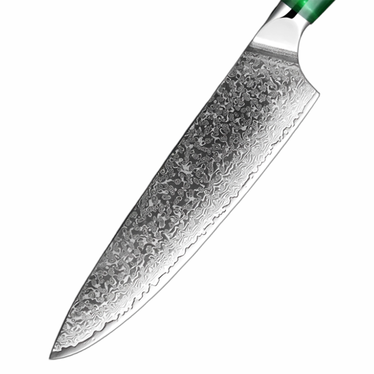 8 Inch Damascus Chef Knife with Stabilized Green Resin Handle