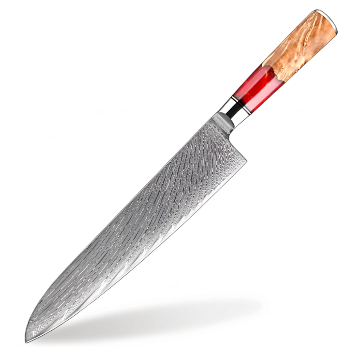 9 Inch Damascus Chef Knife with Red Resin Ergonomic Handle