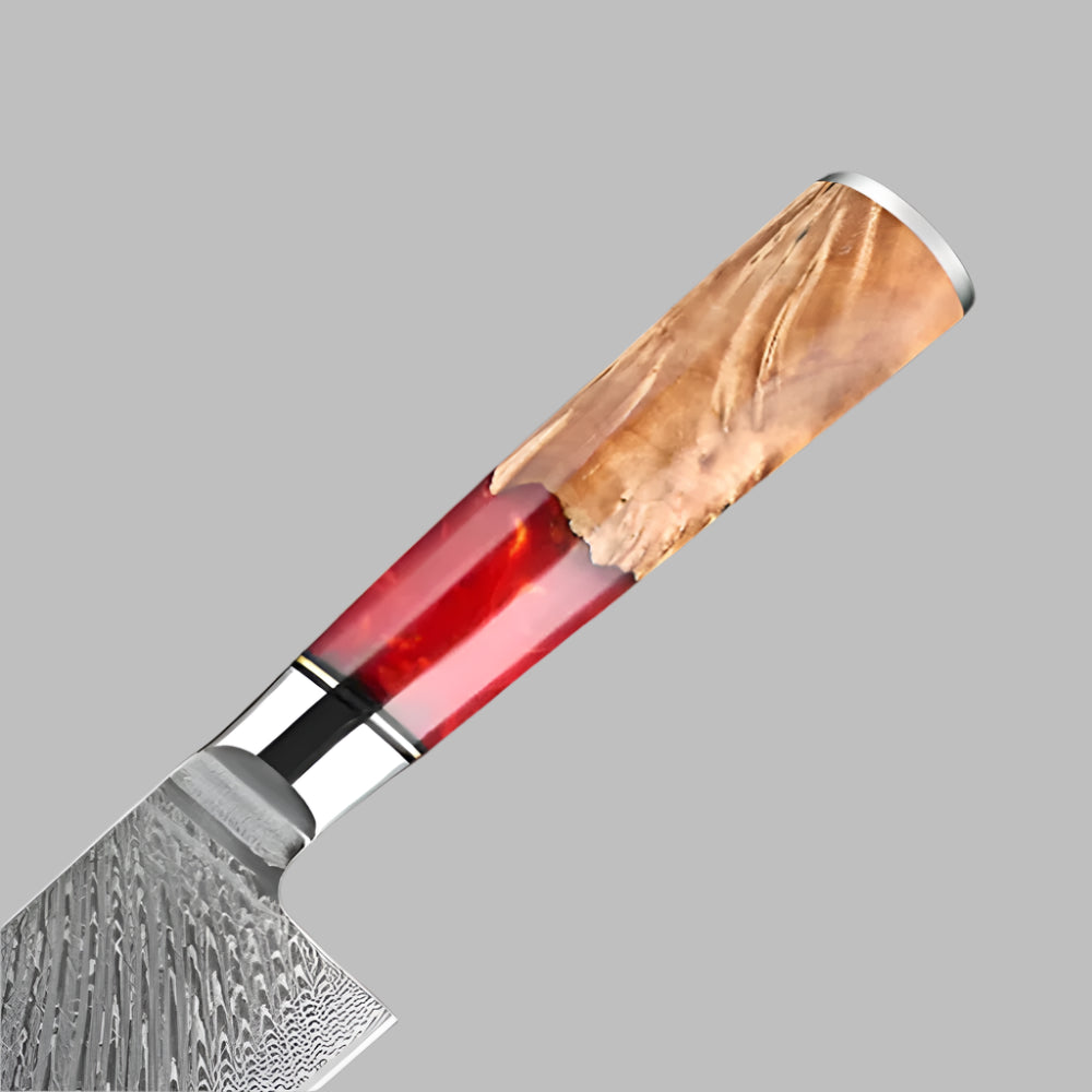 9 Inch Damascus Chef Knife with Red Resin Ergonomic Handle