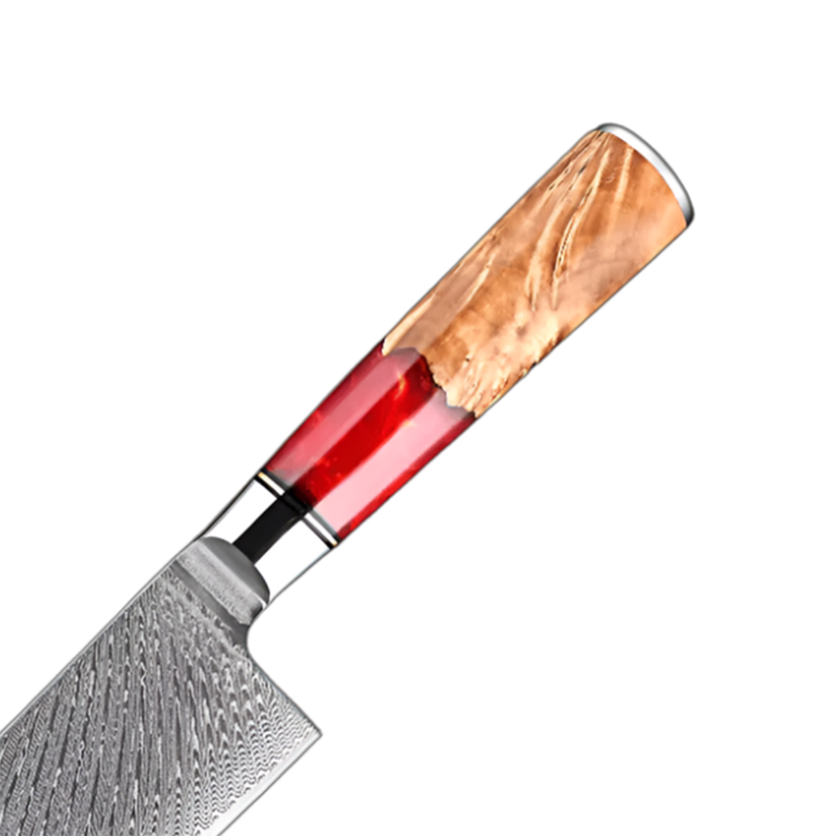 9 Inch Damascus Chef Knife with Red Resin Ergonomic Handle