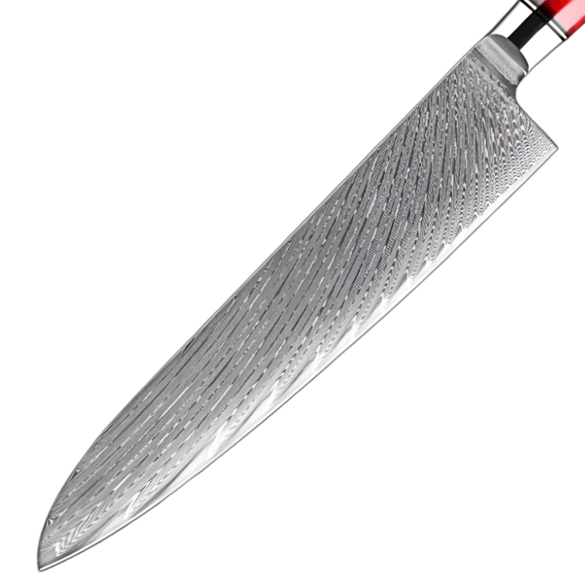 9 Inch Damascus Chef Knife with Red Resin Ergonomic Handle