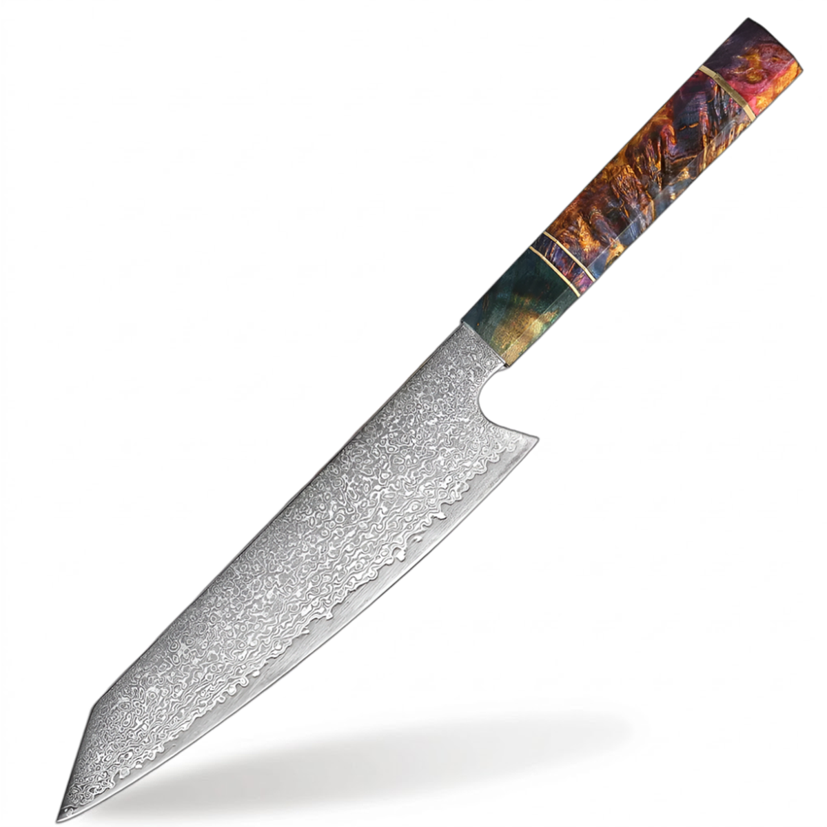 8 Inch Damascus Kiritsuke Knife With Octagonal Stabilized Wood Handle