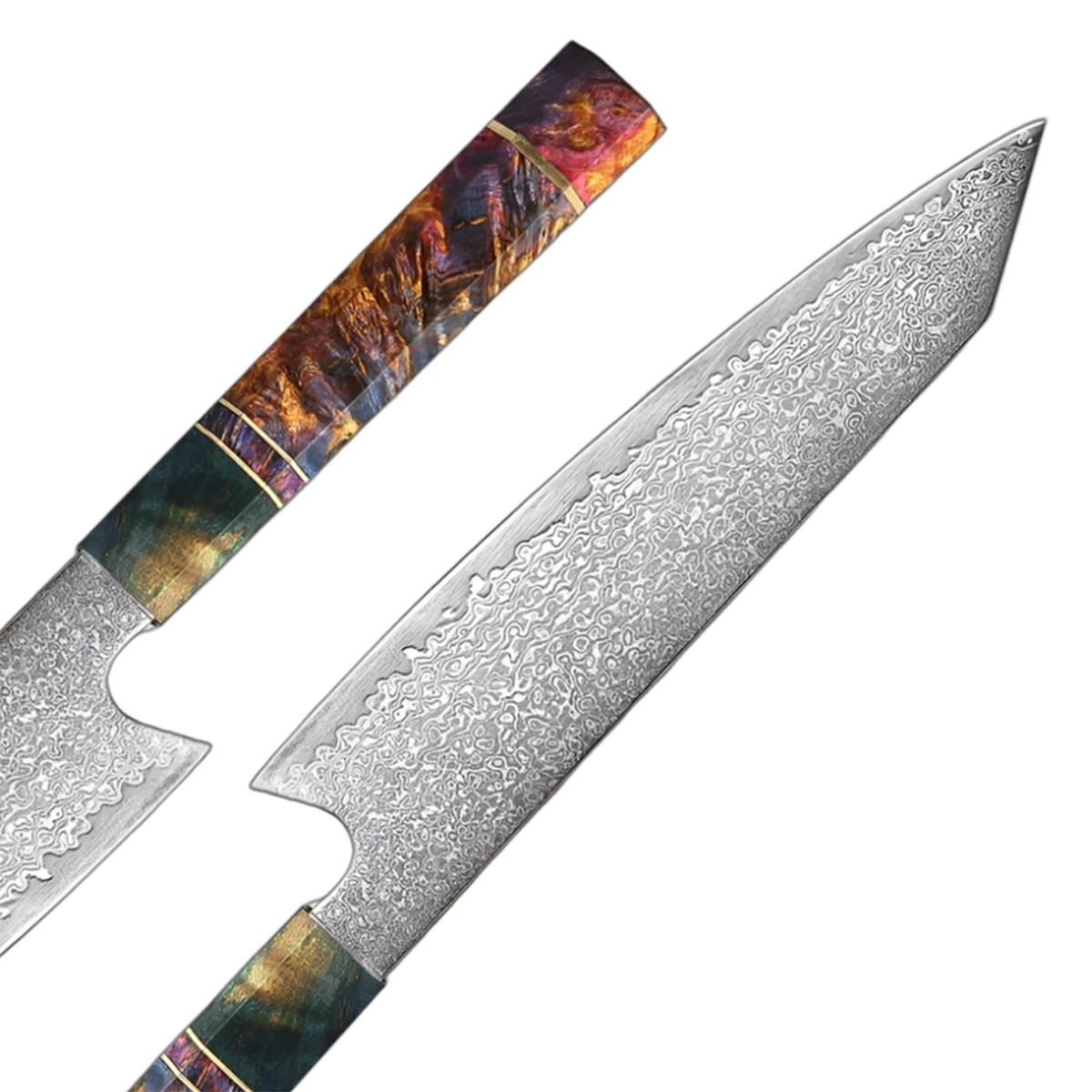 8 Inch Damascus Kiritsuke Knife With Octagonal Stabilized Wood Handle